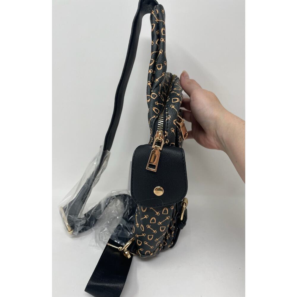 AR New York Black Printed Vegan Faux Leather Sling Bag New - Picture 5 of 9